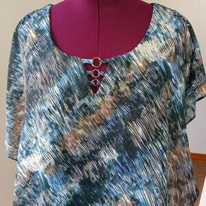 Notations Woman Sheer Shawl Blouse 1X artsy butterfly flutter earthy neutral